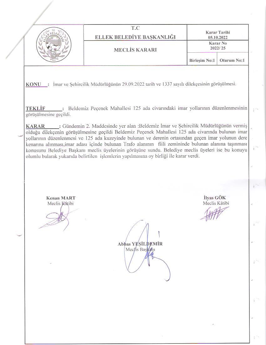 2022/25 Sayılı Mevclis Kararı